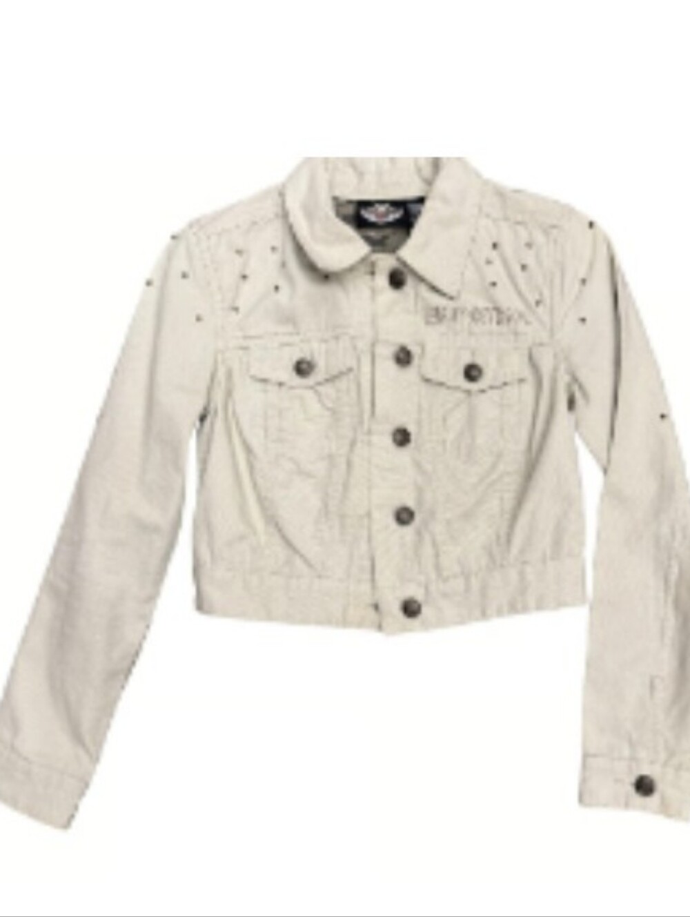 Harley-Davidson Women's Light Beige Studded Denim Jacket - Picture 4 of 16